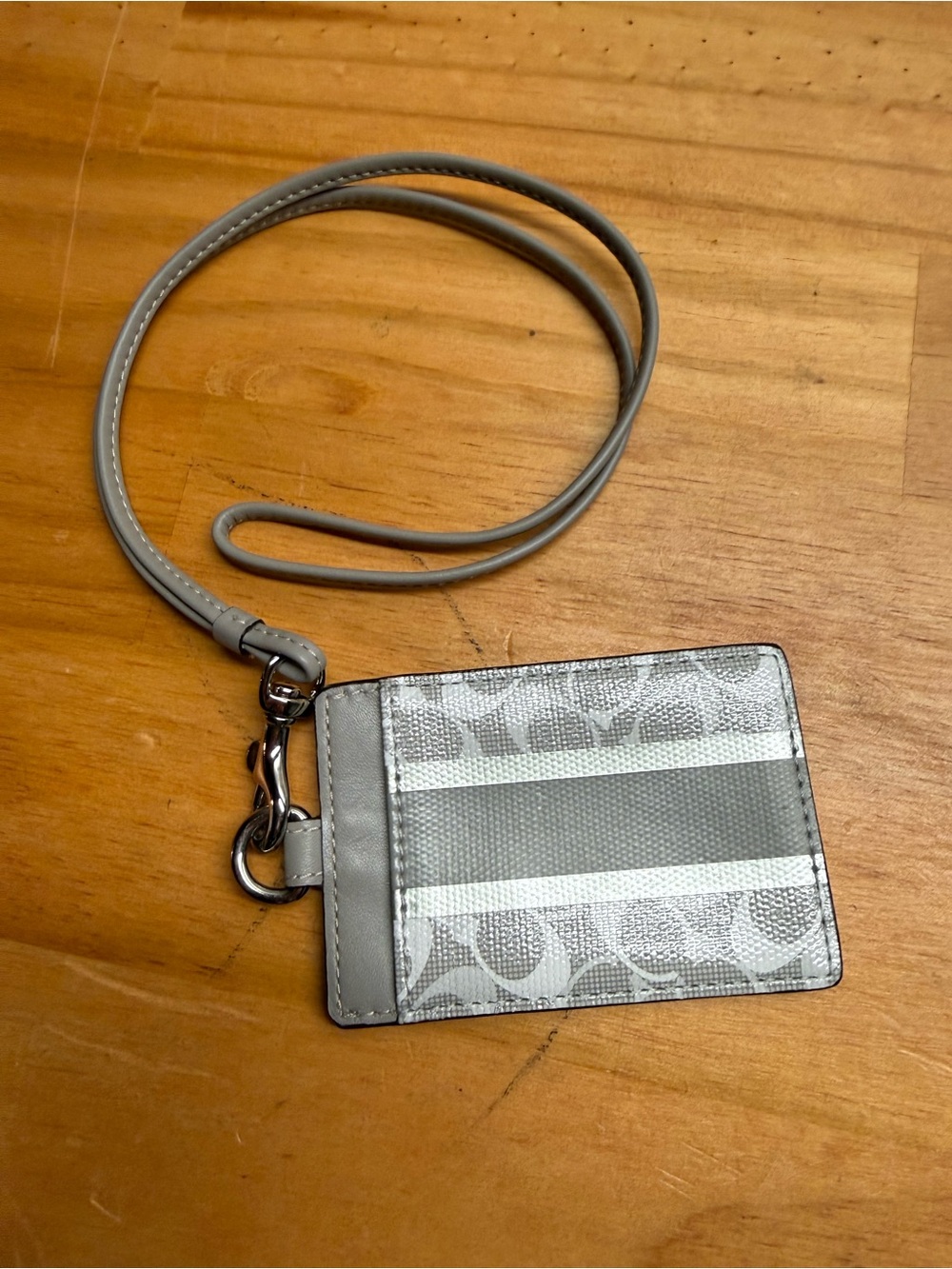 Coach Gray Signature Stripe Card Holder Lanyard